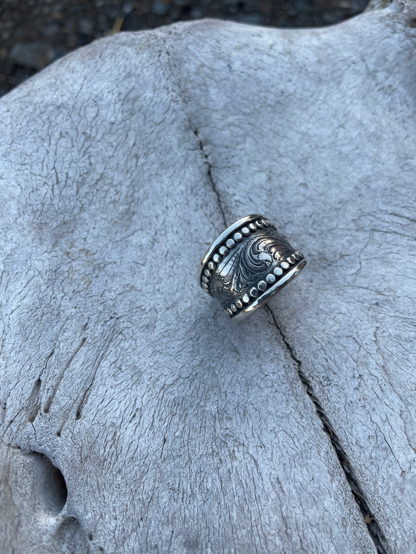 Wide Band Scroll Ring