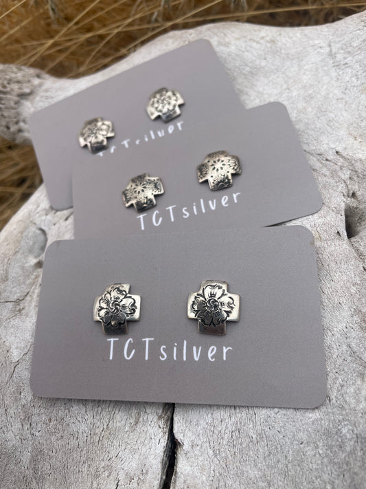 Engraved Flower Studs